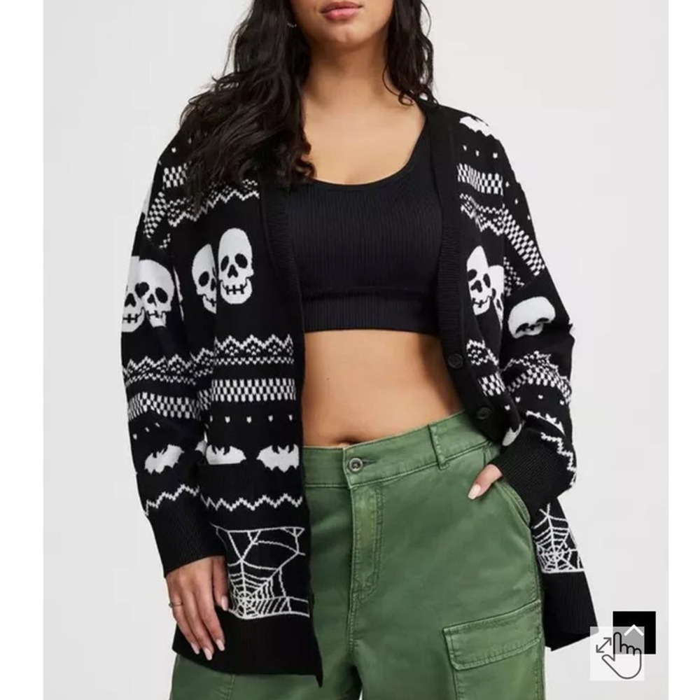 Torrid 2 (2X) Skull Spider Bat Punk Gothic Luxe Cozy Boyfriend Cardigan‎ Sweater - Picture 2 of 4